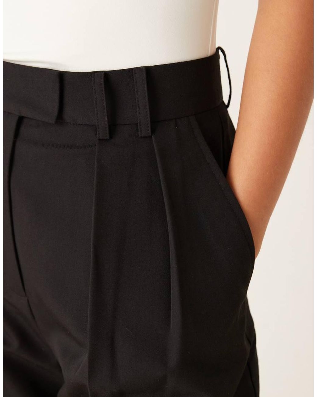 ASOS Black Tailored Wide Leg Trousers With Pleat Detail