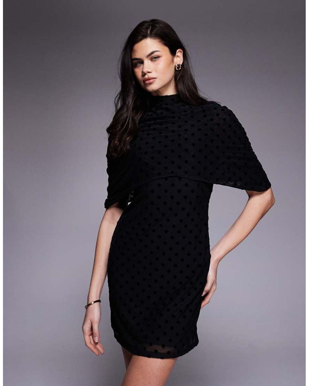 ASOS Blue Flocked Polka Dots Cape Mini Dress