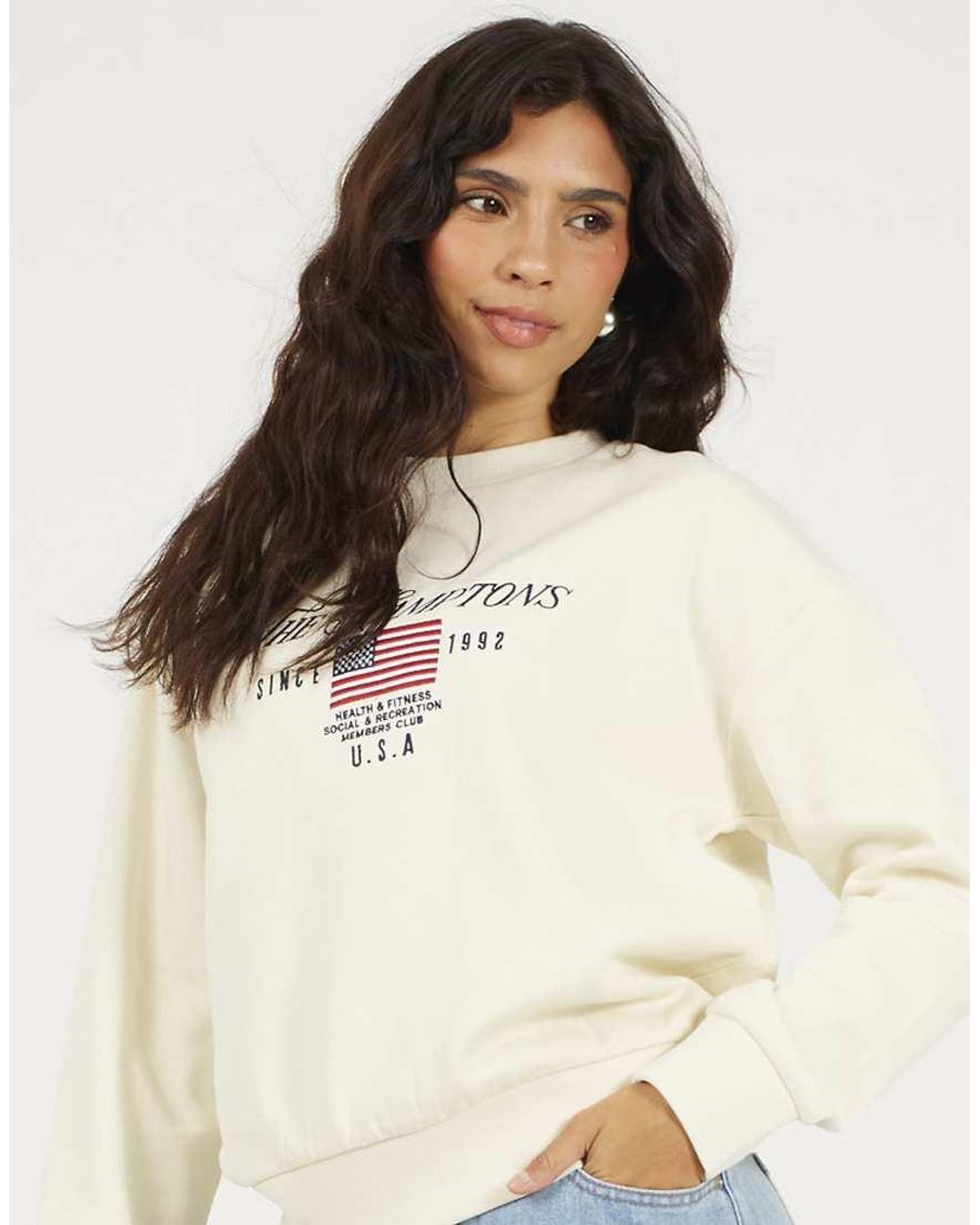 Brave Soul White Crew Neck Embroidered Sweatshirt