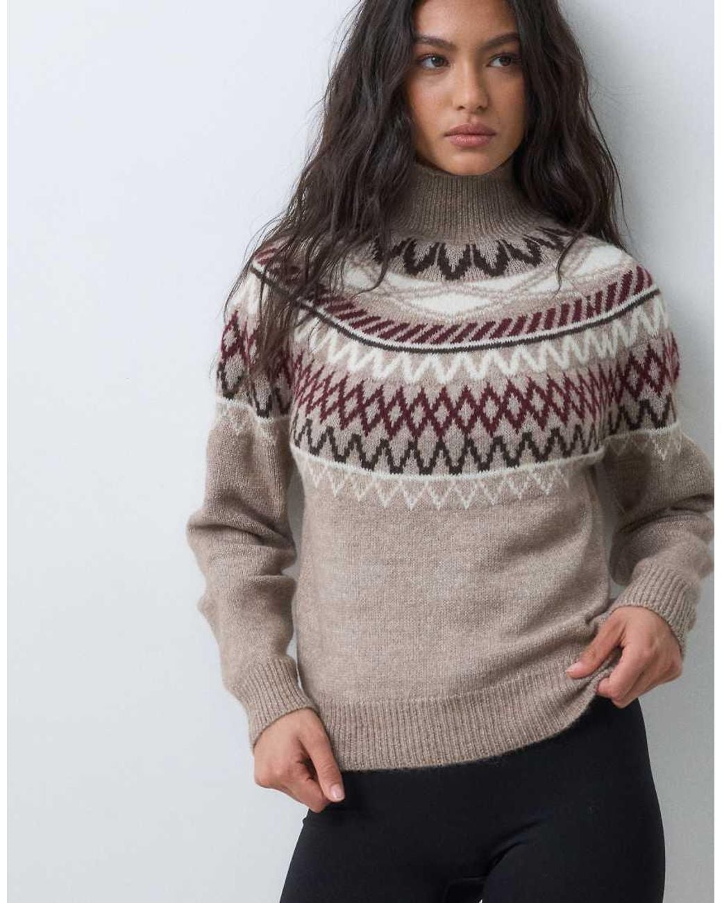 Vero Moda Gray High Neck Fairisle Jumper