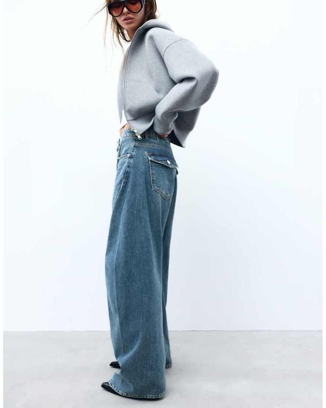 Pull&Bear Blue Balloon Baggy Jeans With Seams
