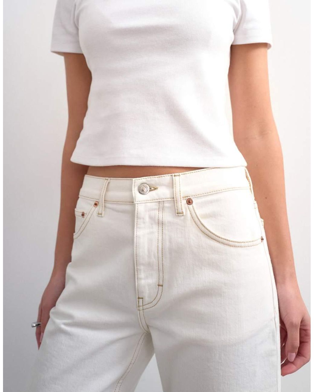 TOPSHOP White Orson Mid Rise Comfort Straight Jean