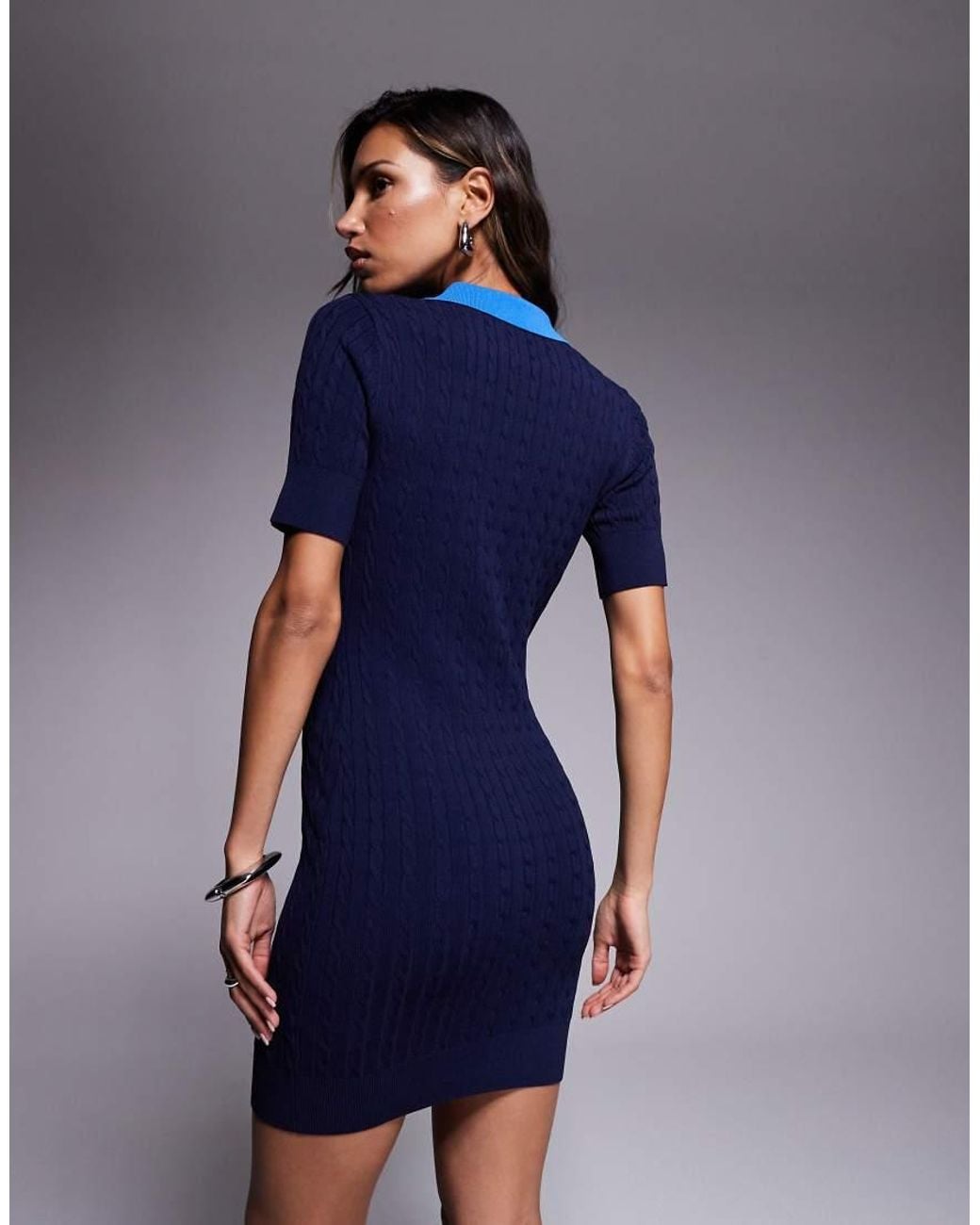 GOOD AMERICAN Cable Knit Mini Dress in Blue | Lyst UK