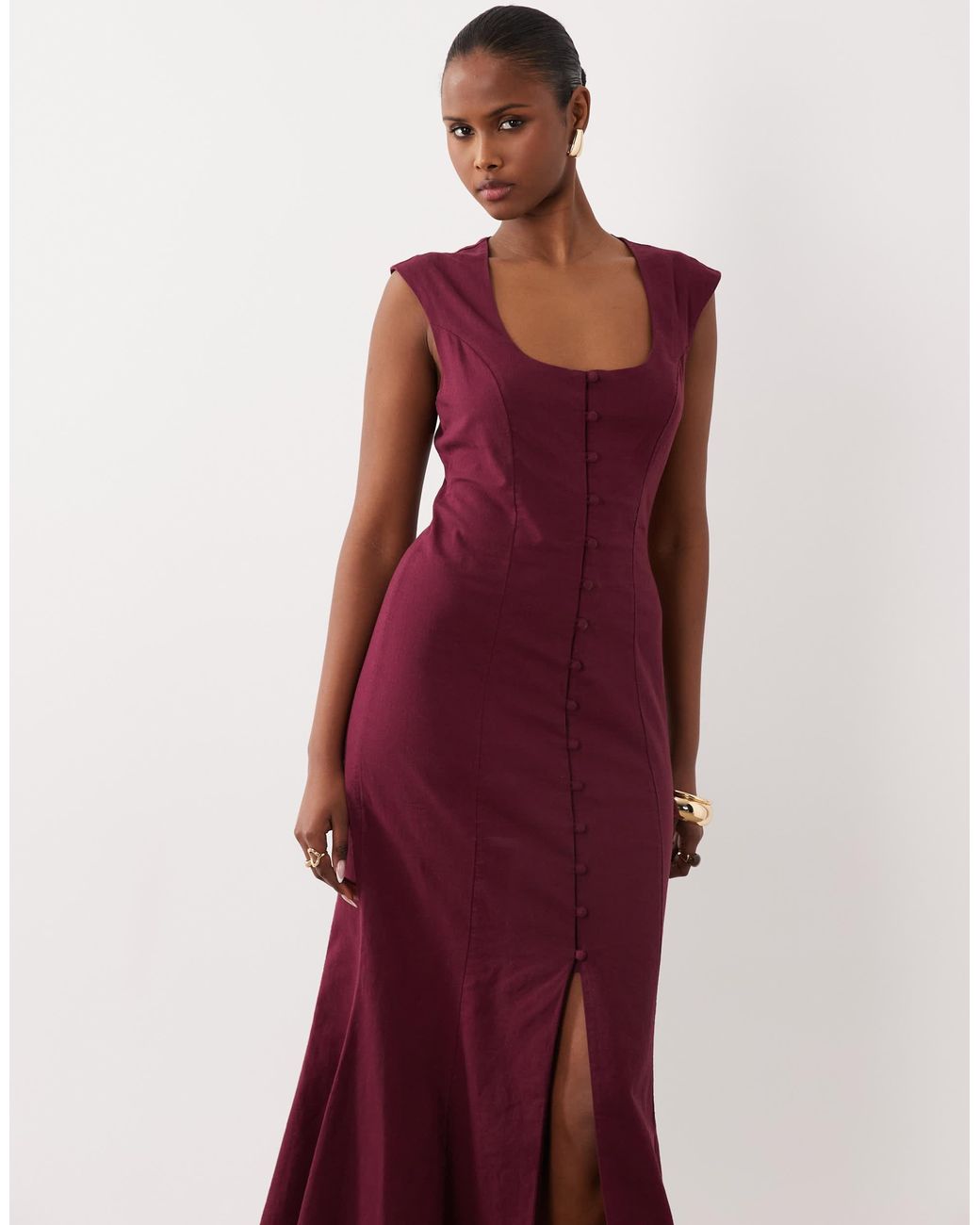 ASOS Red Square Neck Button Down Midi Sundress