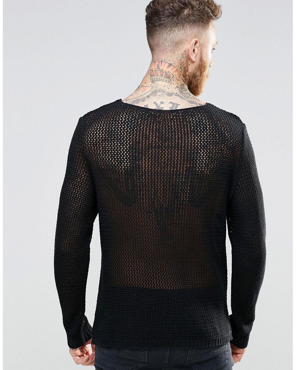 ASOS Cable Jumper In Mesh in Black for 
