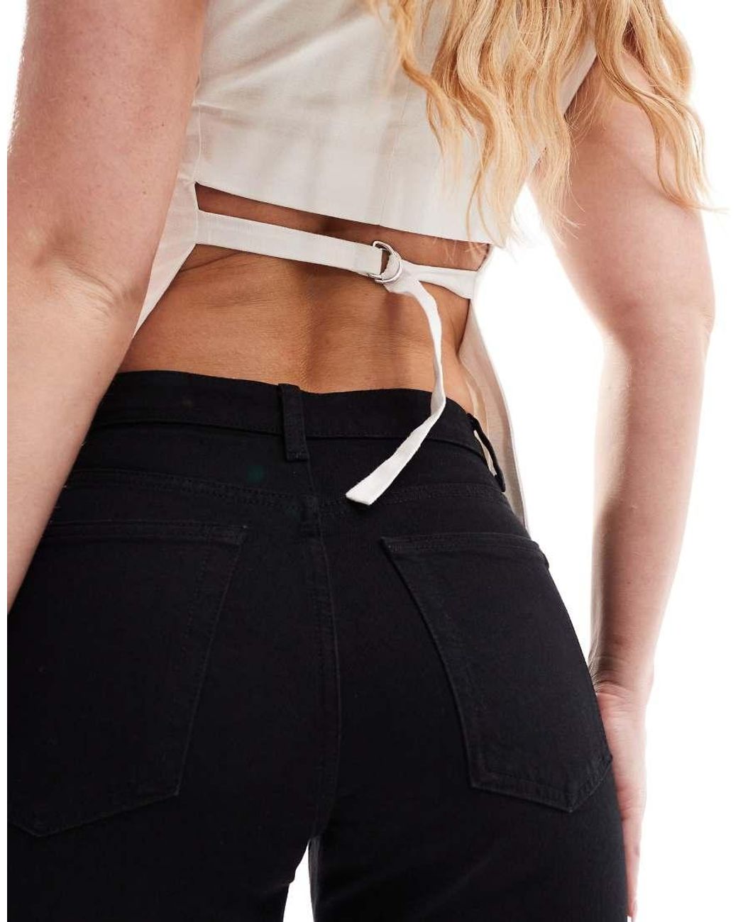Topshop Hourglass Black Mid Rise Straight Cropped Jean With Raw Hem
