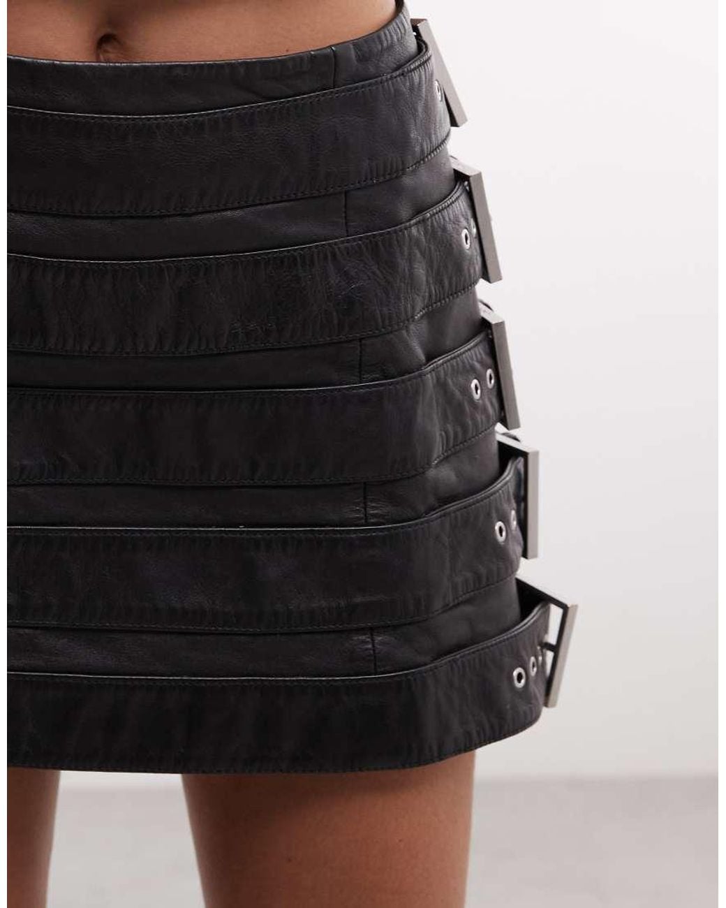 AllSaints White Betty Leather Buckle Mini Skirt