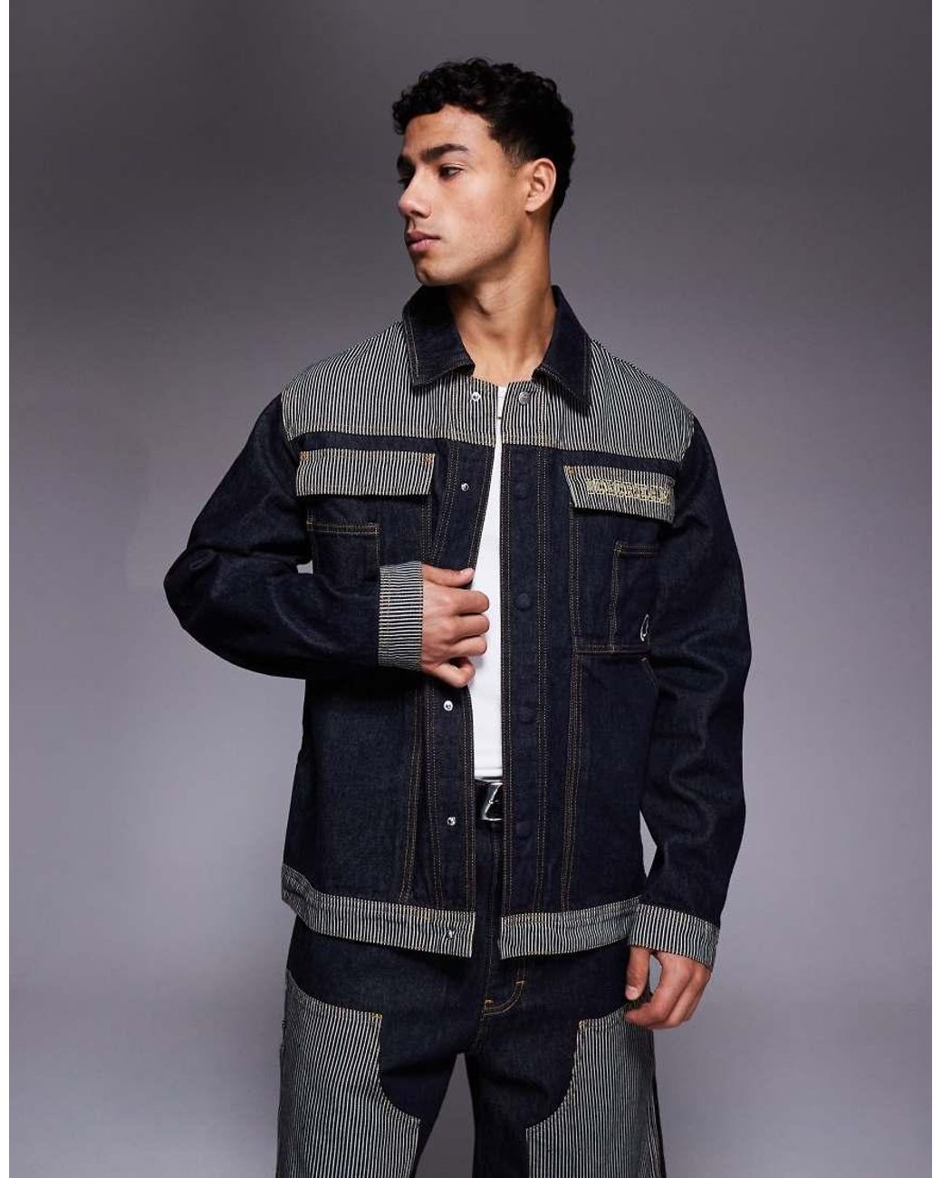 ICECREAM Blue Denim Trucker Jacket With Contrast Hickory Panel for men