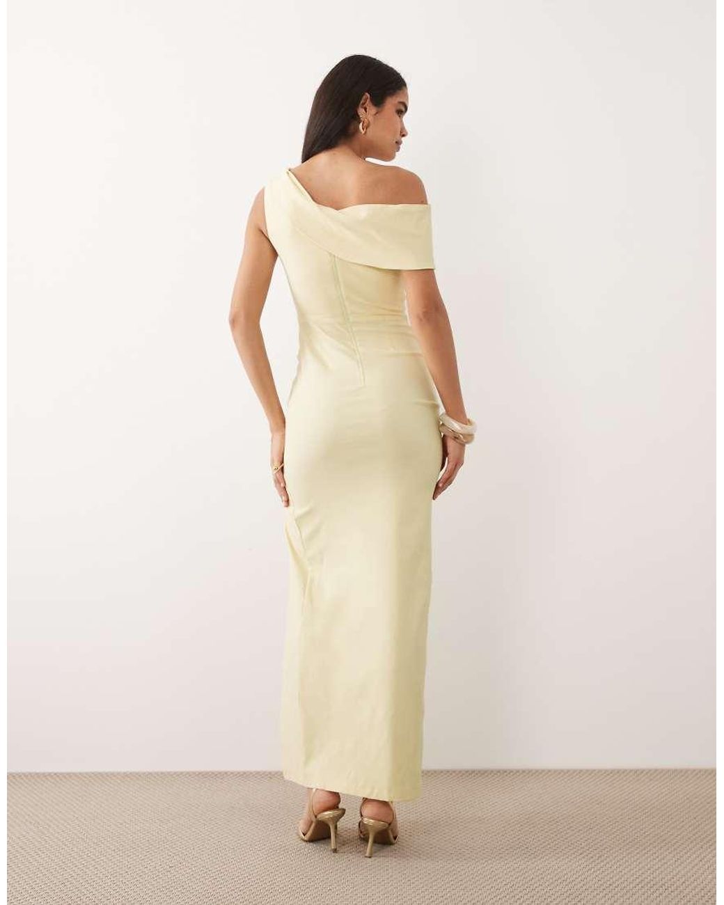 Vesper Brown Bengaline Drape Off Shoulder Maxi Dress