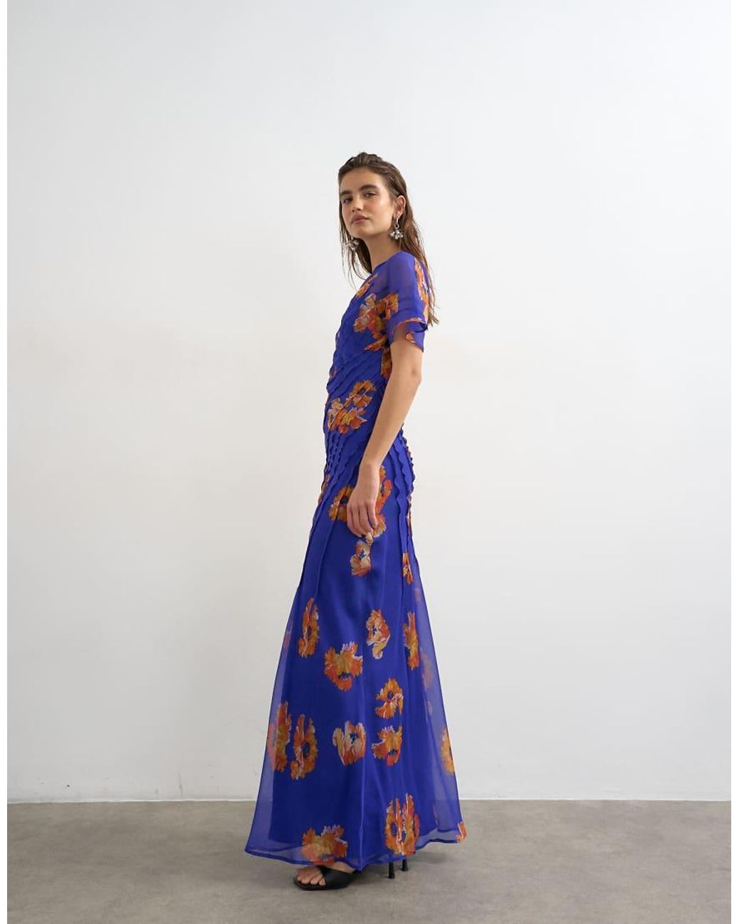 TOPSHOP Multicolor Chiffon Maxi Dress With Pintucks Detail