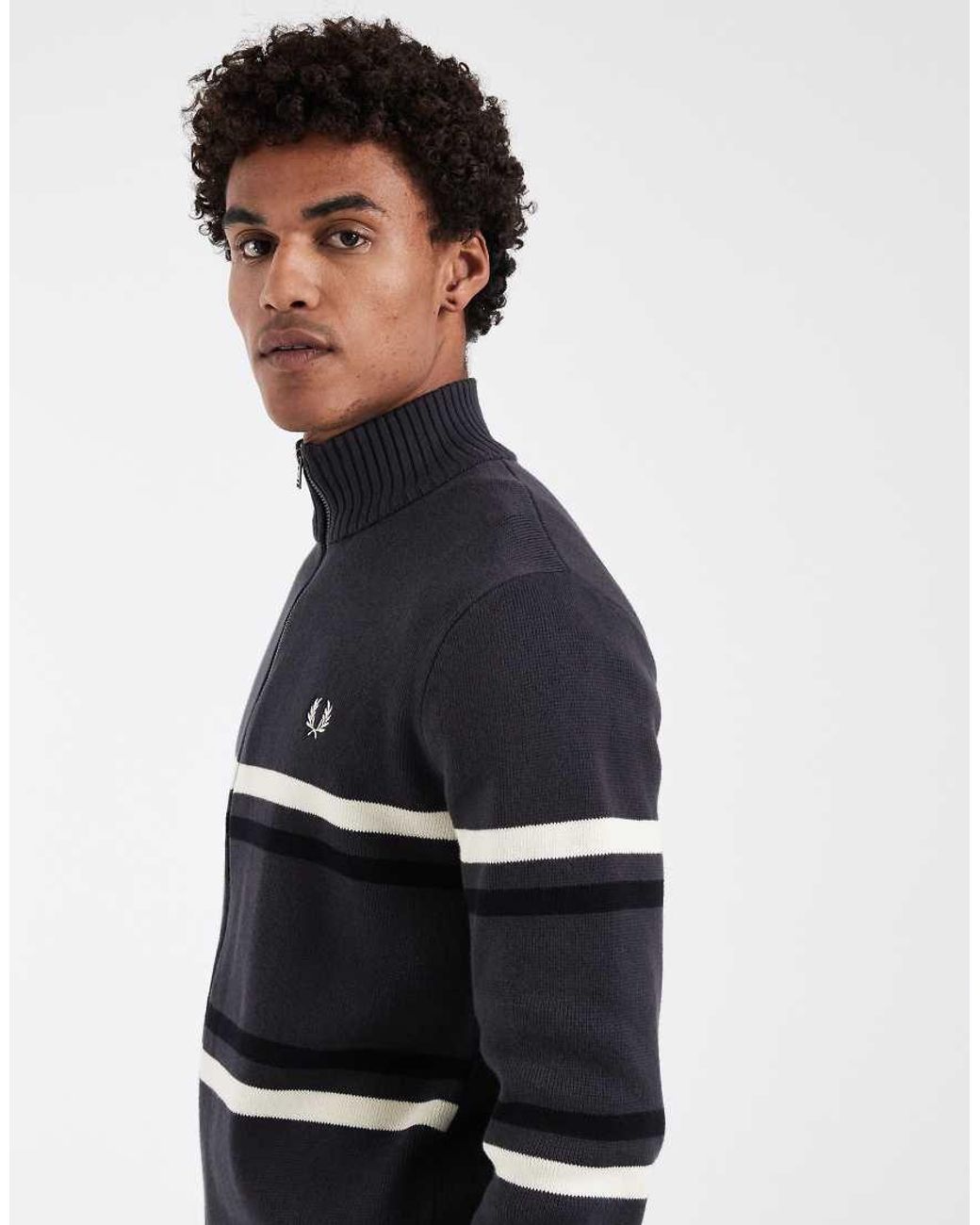 Fred Perry Blue Stripe Logo Graphic Zip Up Cardigan for men