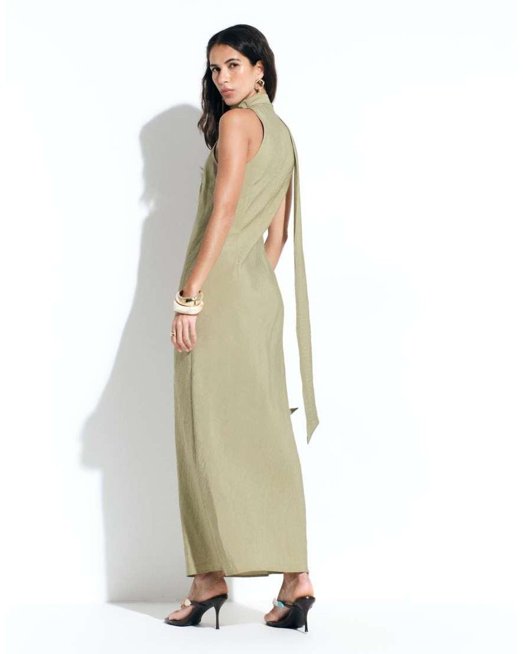ASOS Metallic Techy Scoop Neck Midi Dress With Scarf