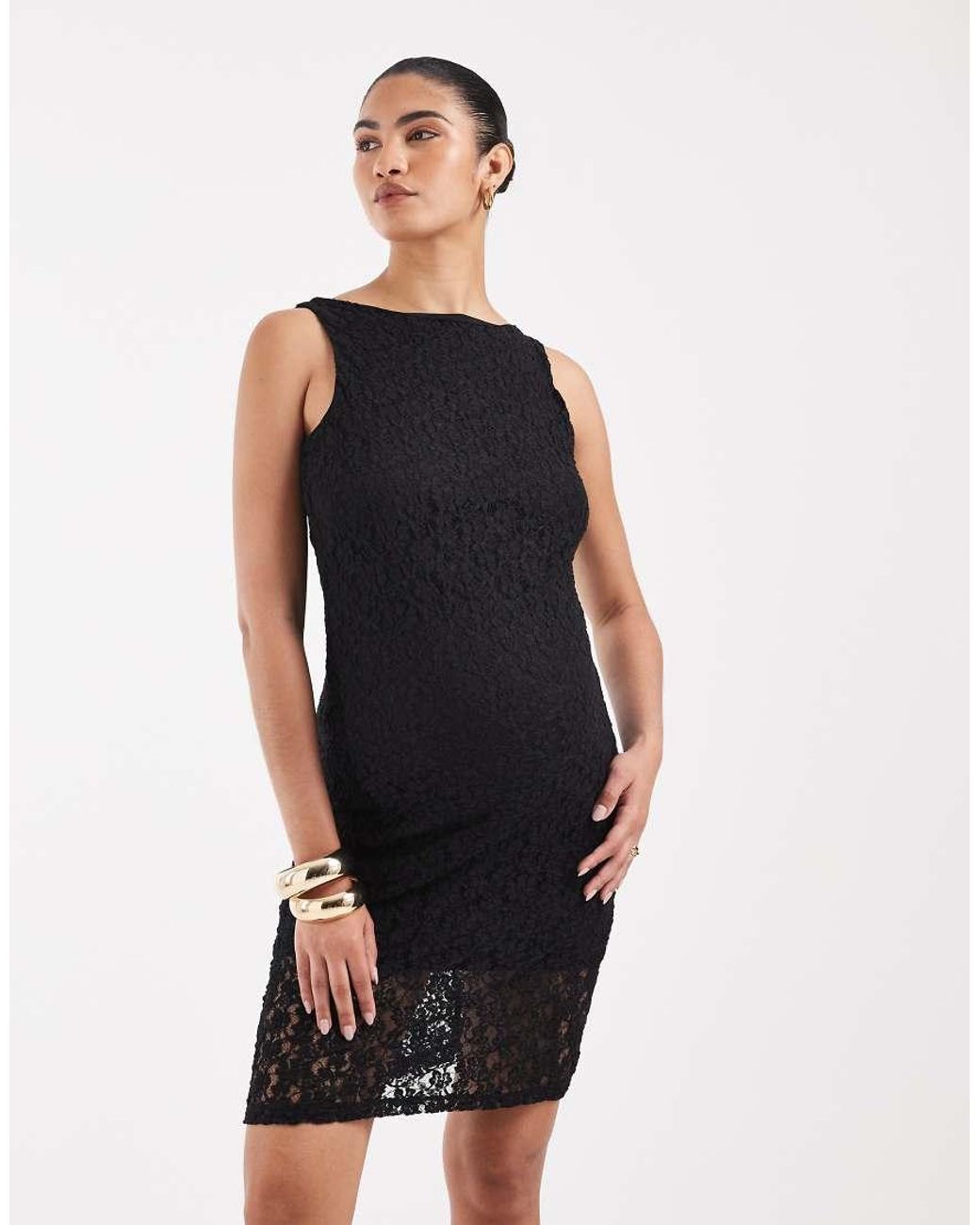 Vero Moda Black Stretch Floral Lace Sleeveless Slash Neck Mini Dress