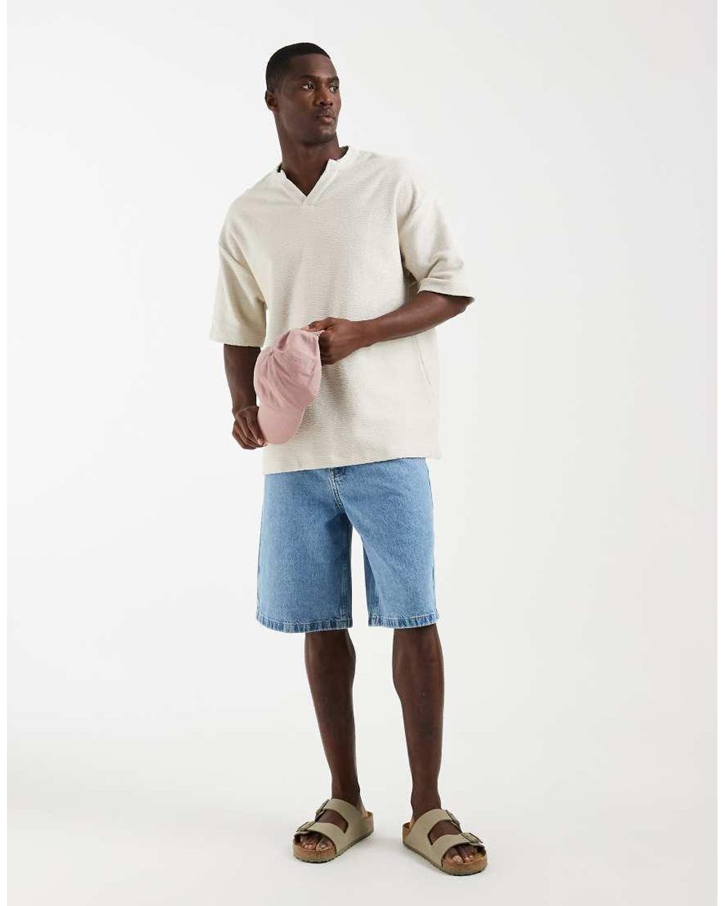 ASOS Natural Heavyweight Oversized T-Shirt With Notch Neck for men