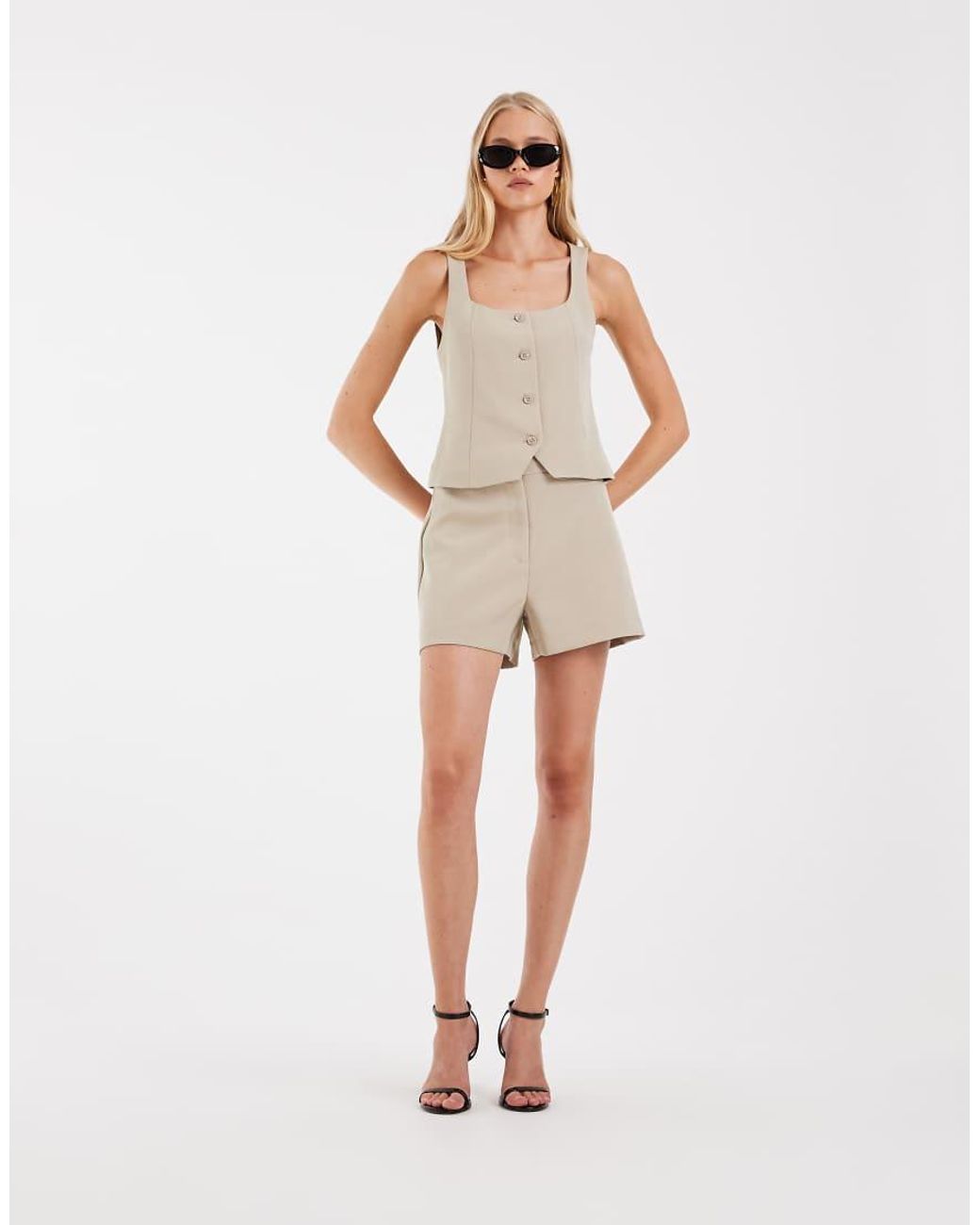 Pieces Natural Square Neck Tailored Vest
