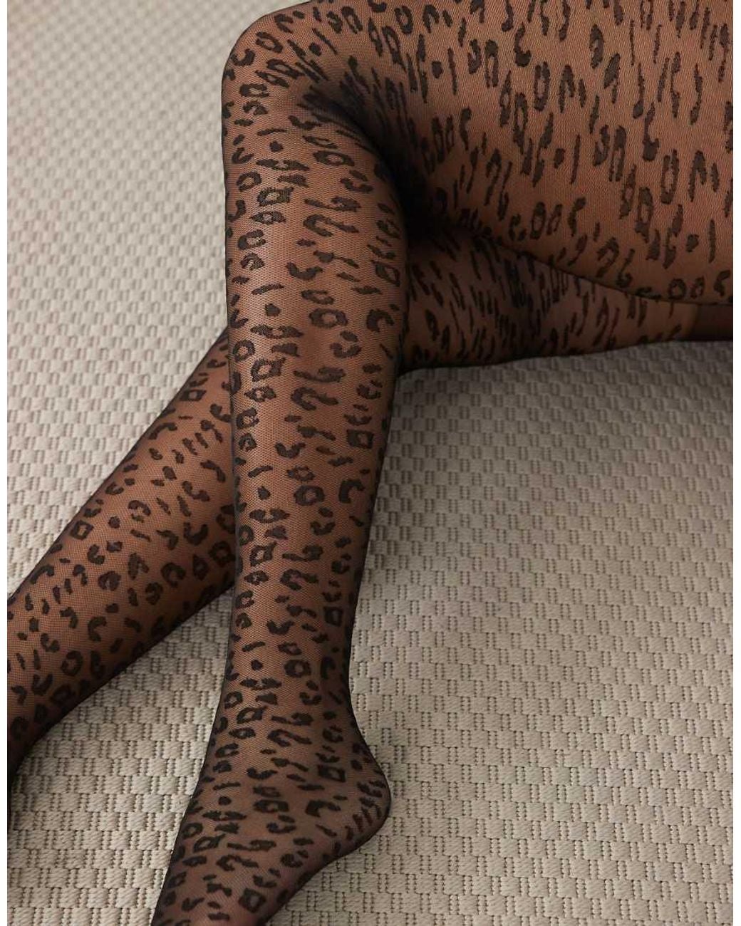 ASOS Black Asos Design Curve Super Stretch Sheer Leopard Print Tights