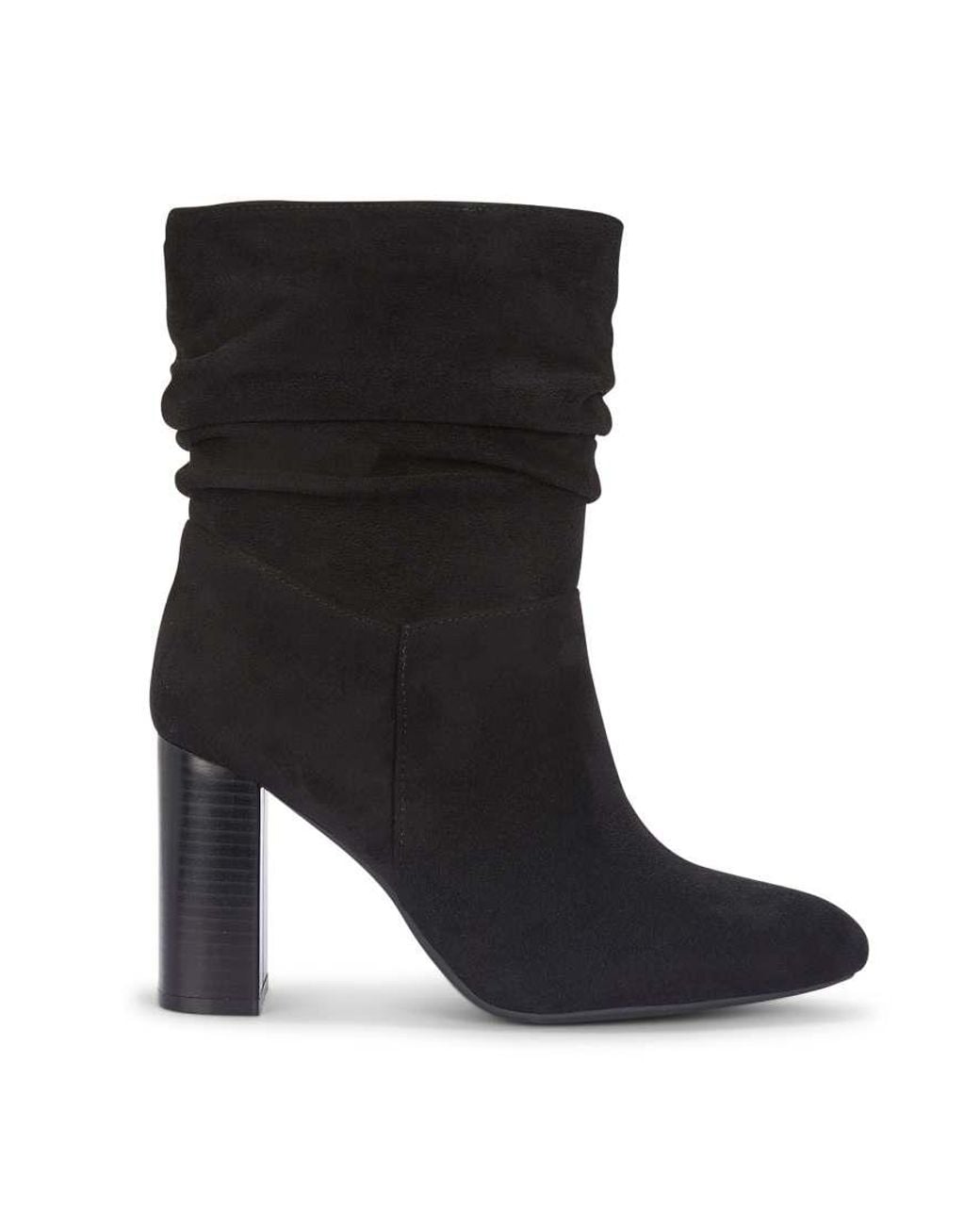 SEQWL Wide Fit Black Slouch Ankle Booties Zipped Block High Heel With Almond Toe