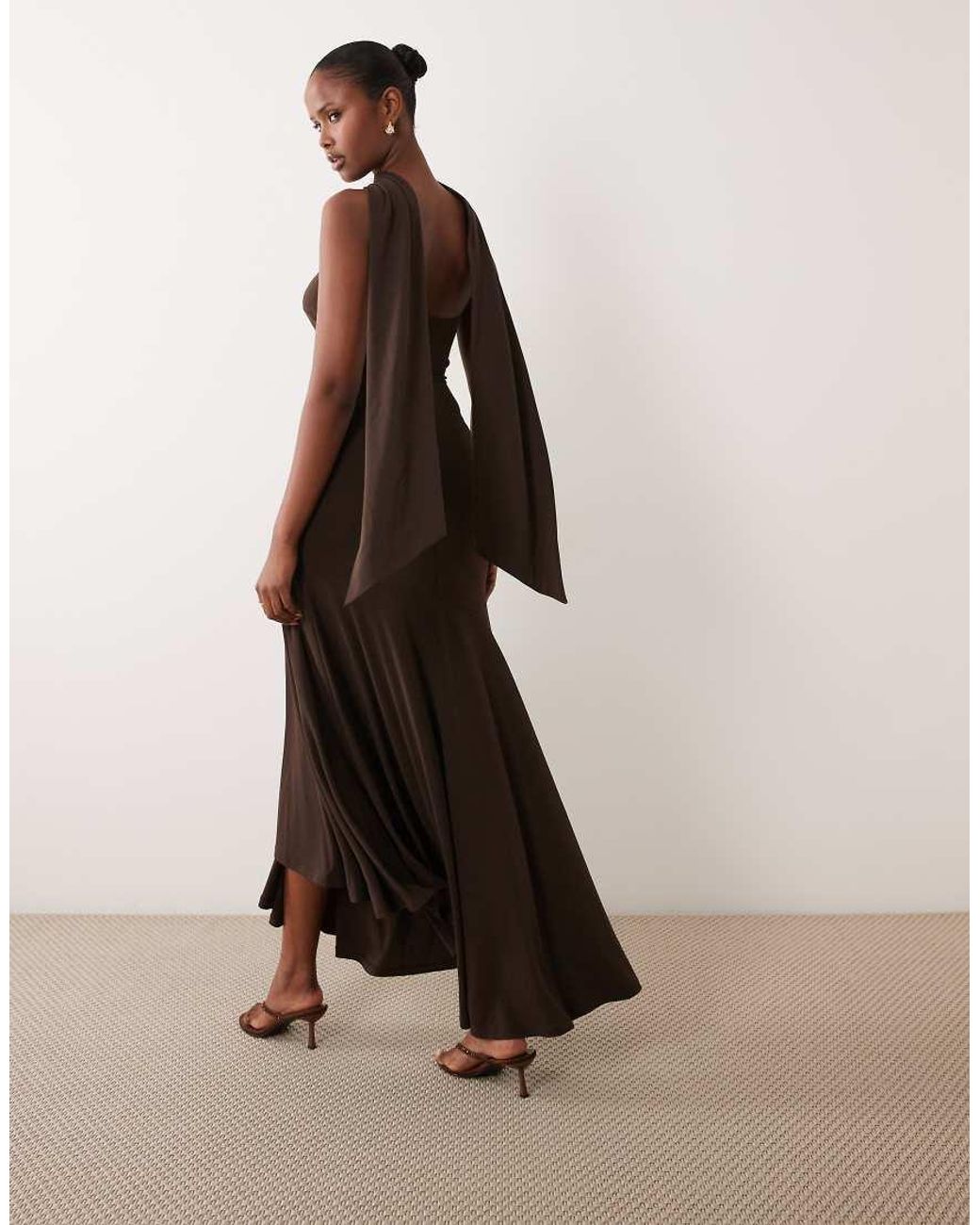 Y.A.S Brown Bandeau Drop Waist Scarf Detail Maxi Dress