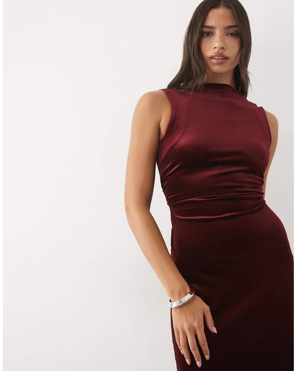 Nobody's Child Red Margot Velvet Boat Neck Open Back Bow Detail Midi Dress