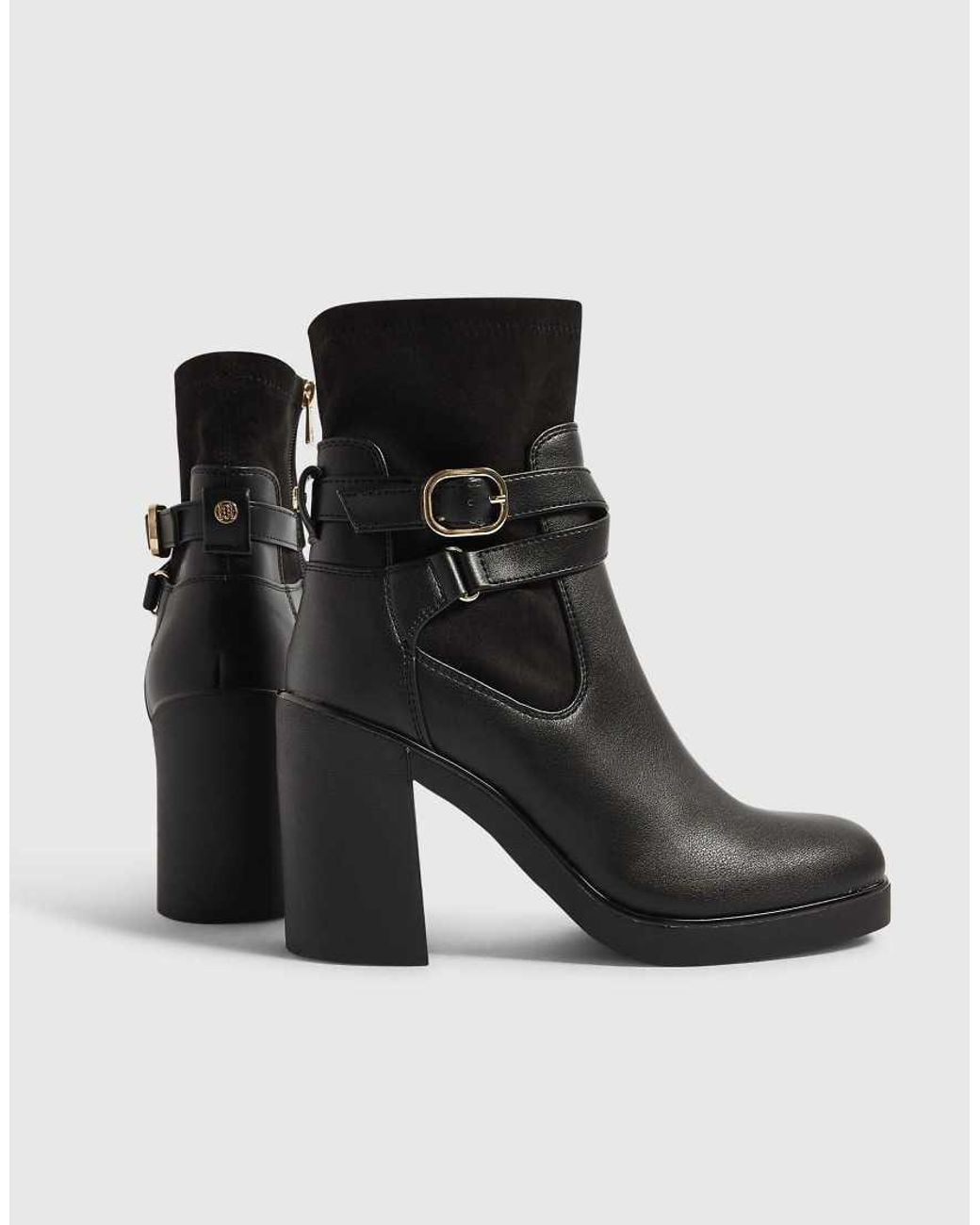 River Island Black Faux Leather Chunky Buckle Ankle Boots