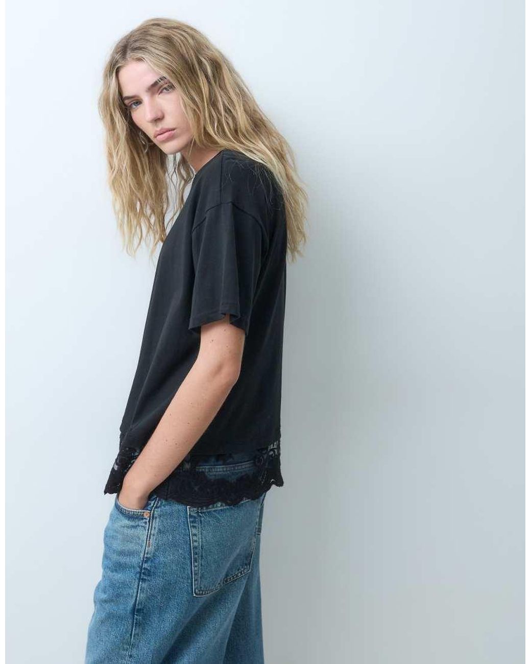 ONLY Black Lace Trim T-shirt