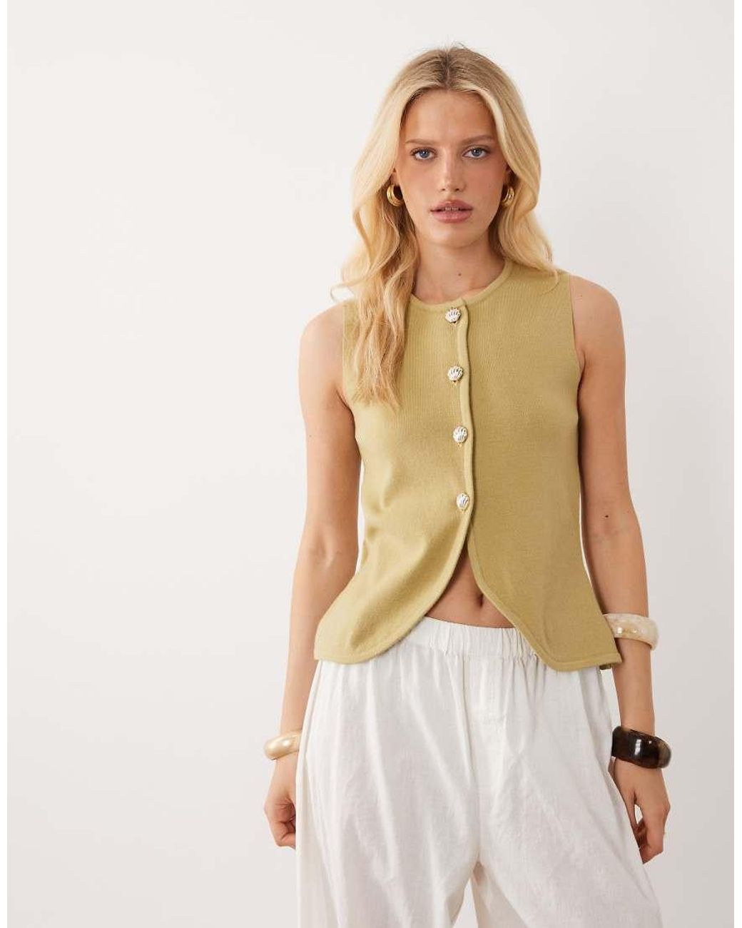 Brave Soul Natural Compact Knit Waistcoat With Contrast Buttons