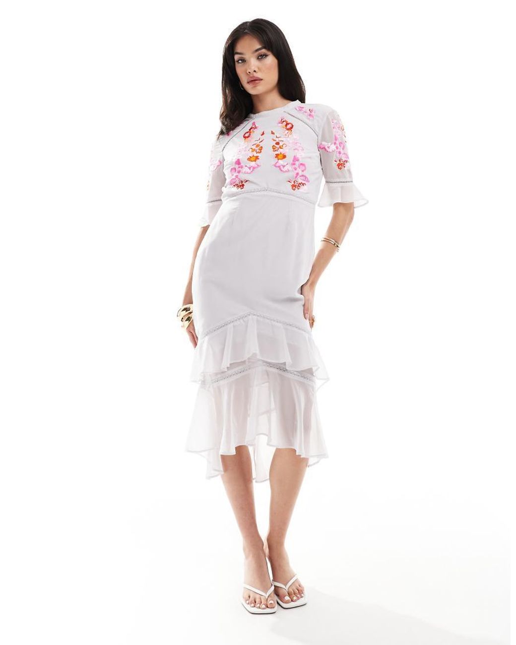 Hope Ivy Tiered Midi Dress With Pephem in White Lyst UK