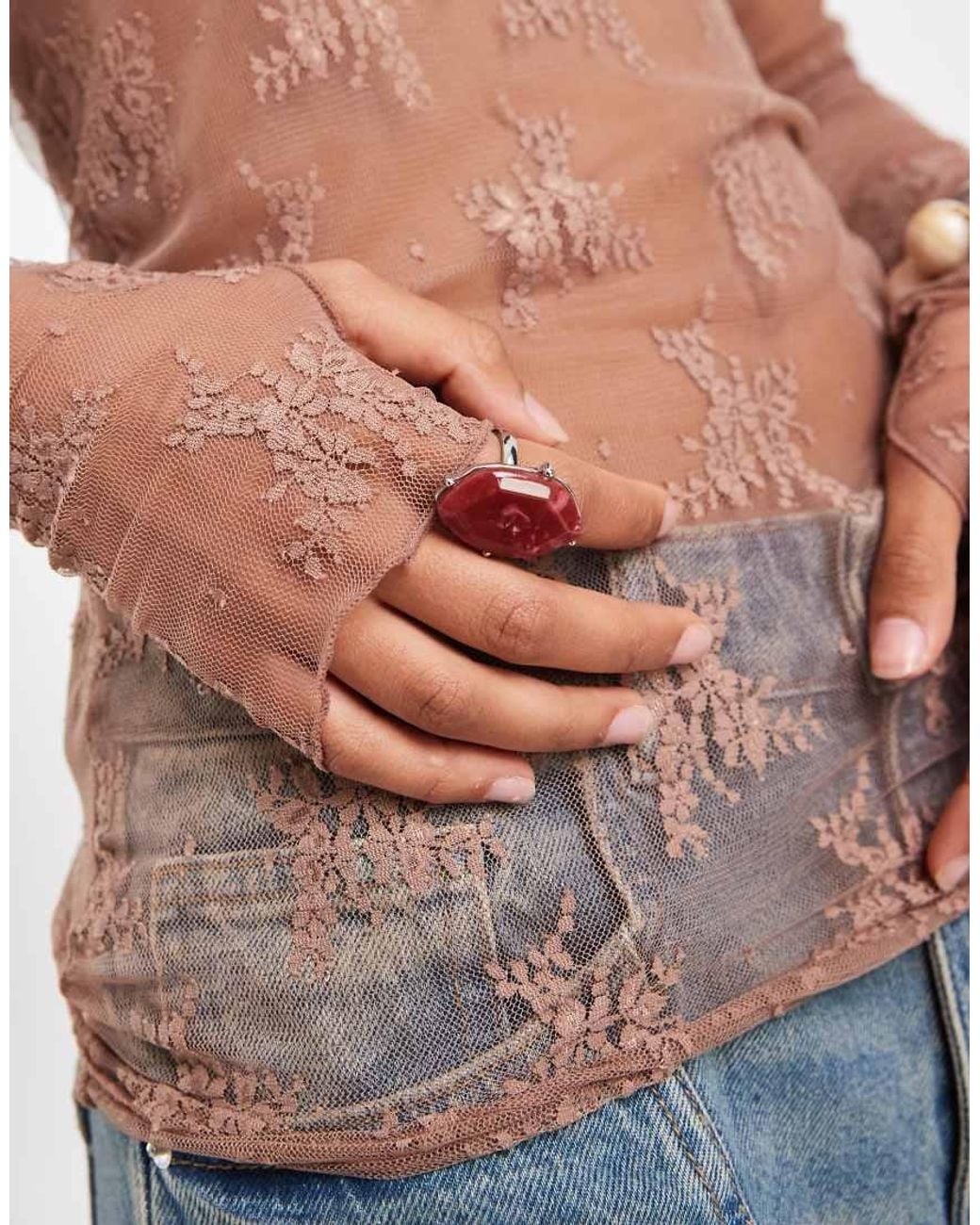 Free People Blue Lady Lux Boho Layering Lace Top