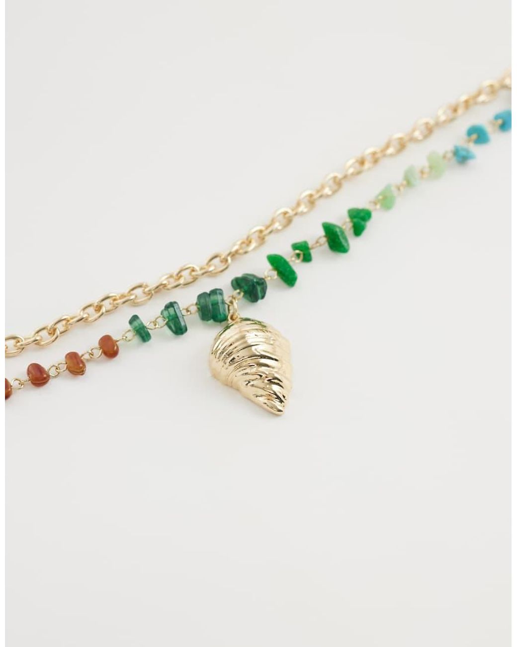 ASOS Metallic Row Necklace With -coloured Faux Chippings And Shell Pendant