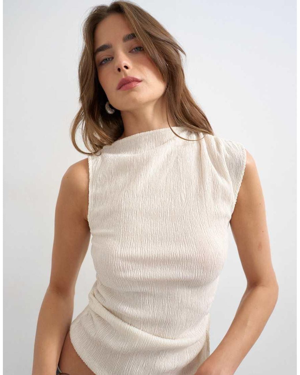 TOPSHOP Blue Crinkle Ruched Side Cut Out Sleeveless Top