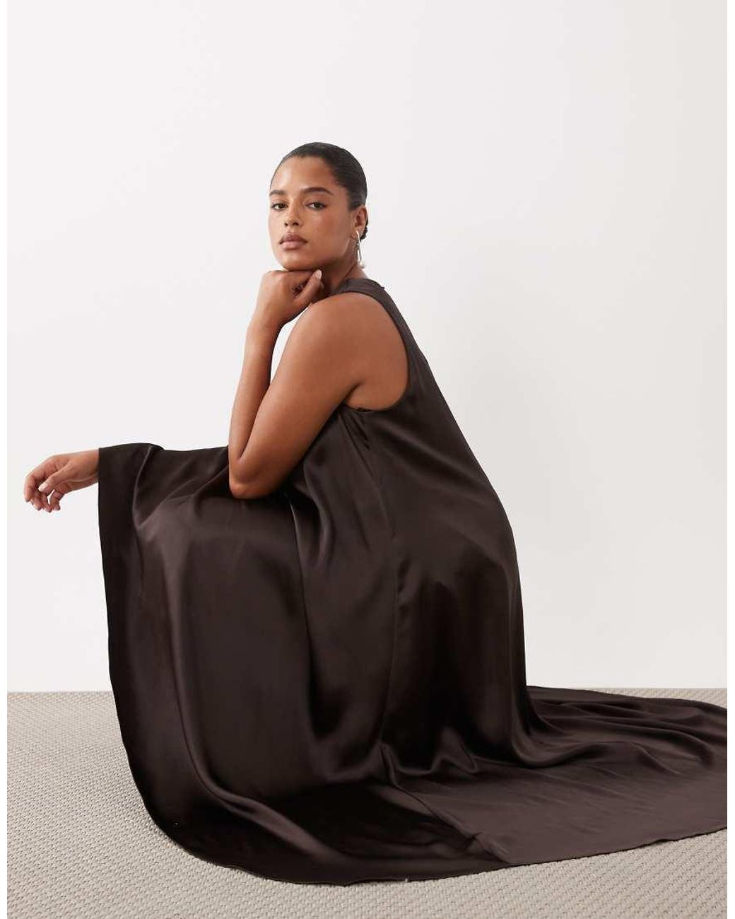 Forever New Brown Satin Asymmetric One Sleeve Mini Dress