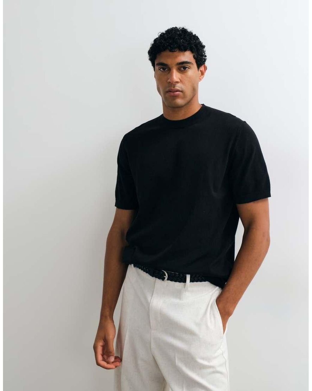 ASOS Black Essential Relaxed Fine-Knit Crew-Neck for men