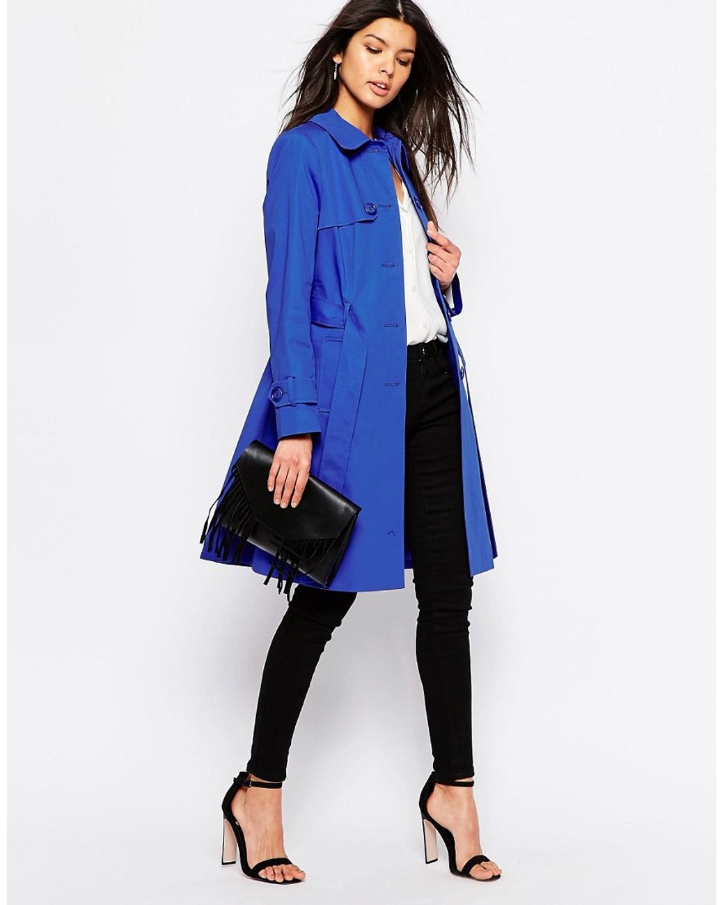 Helene Berman Single Breasted Classic Trench In Royal Blue | Lyst