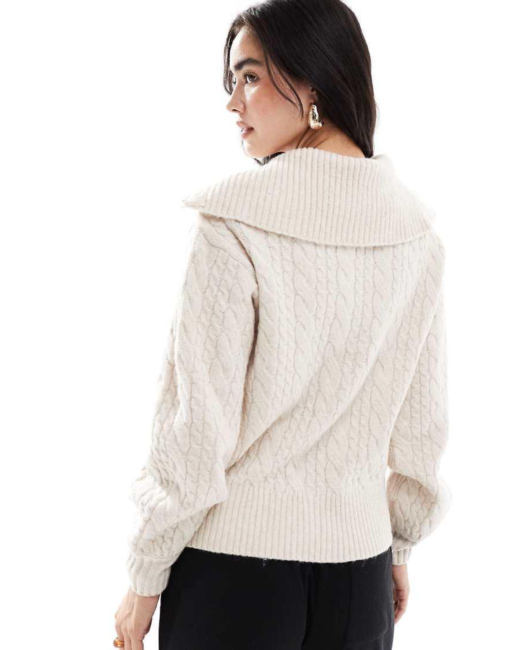 Threadbare White Cable Knit 1/4 Zip Jumper With Collar