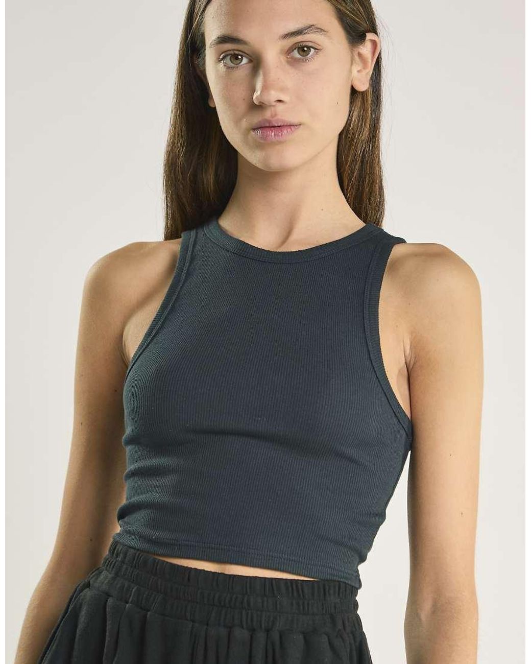 Glamorous Blue Ribbed Round-Neck Crop-Top