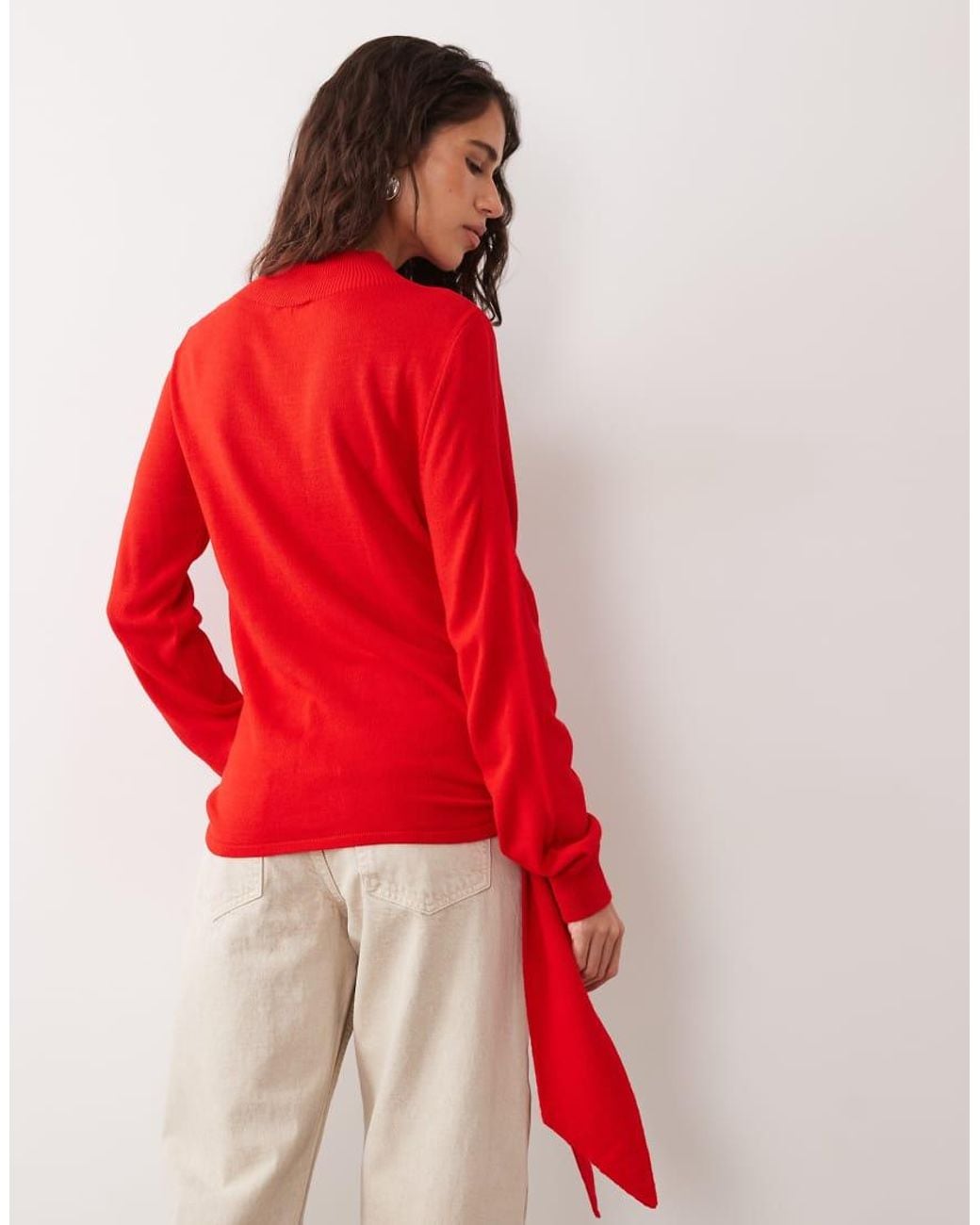ASOS Red Knitted Tie Side Top With Funnel Neck