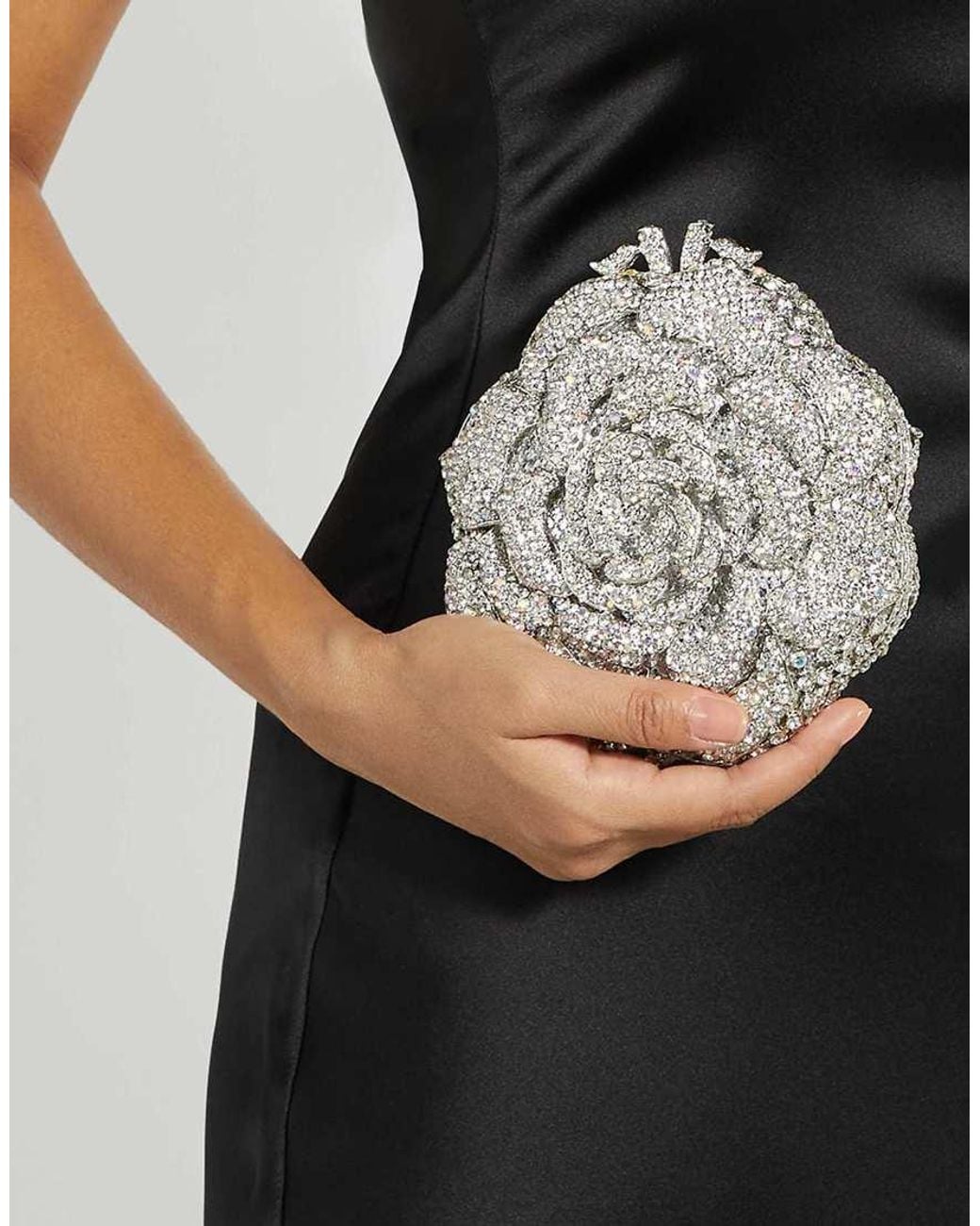Dune White Bling Diamante-Flower Metal Clutch