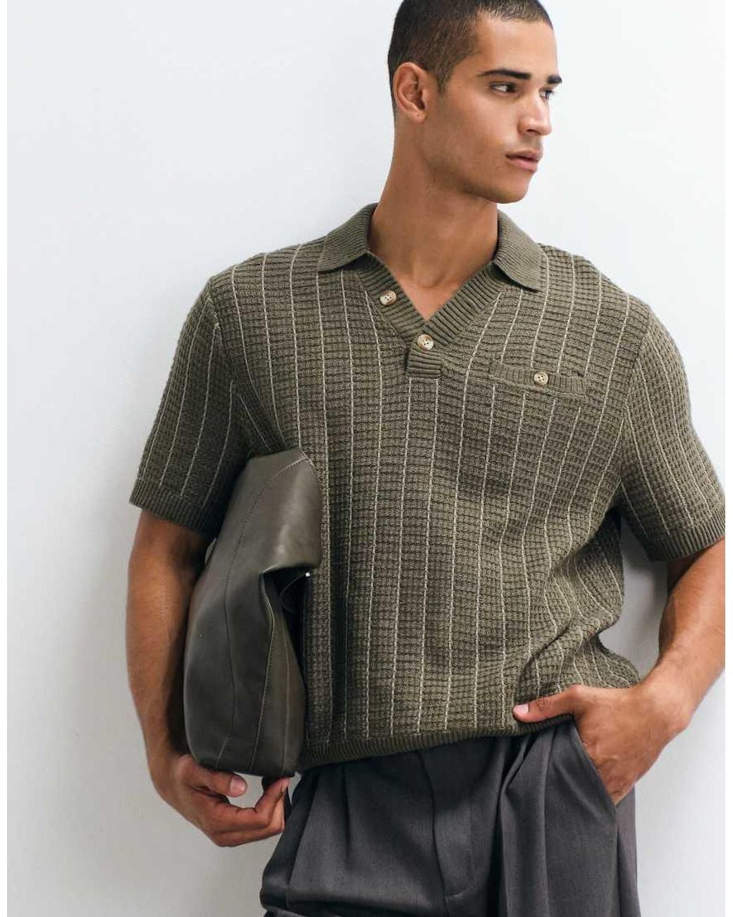 Abercrombie & Fitch Green Knitted Button-up Polo Shirt for men