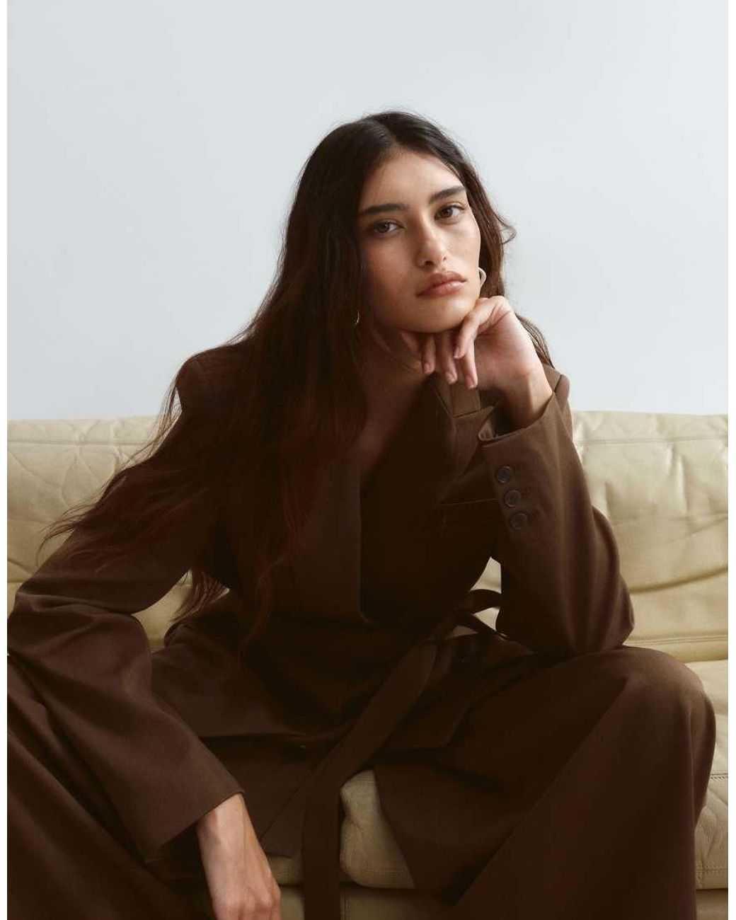 ARRANGE Brown Belted Cinched Waist Blazer With Removable Lapel Co-ord