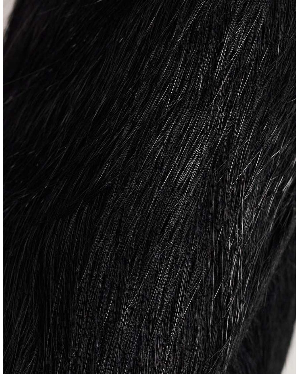 TOPSHOP Black Alexia Long Hair On Real Leather Loafer Mule