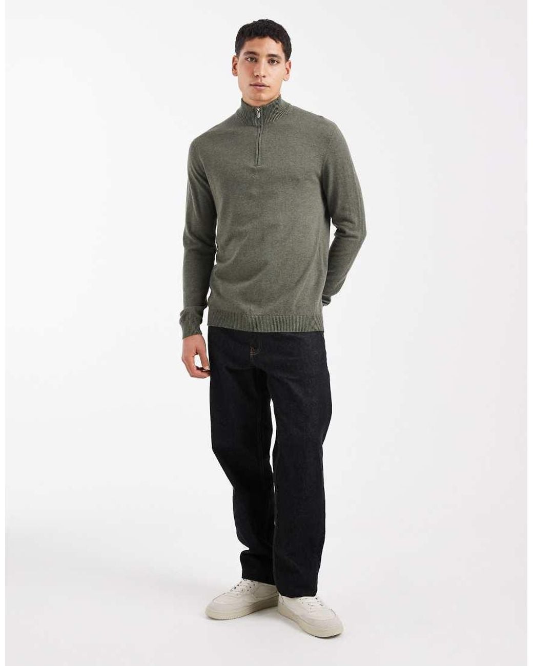 Only & Sons Gray Quarter Zip Knitted Jumper for men