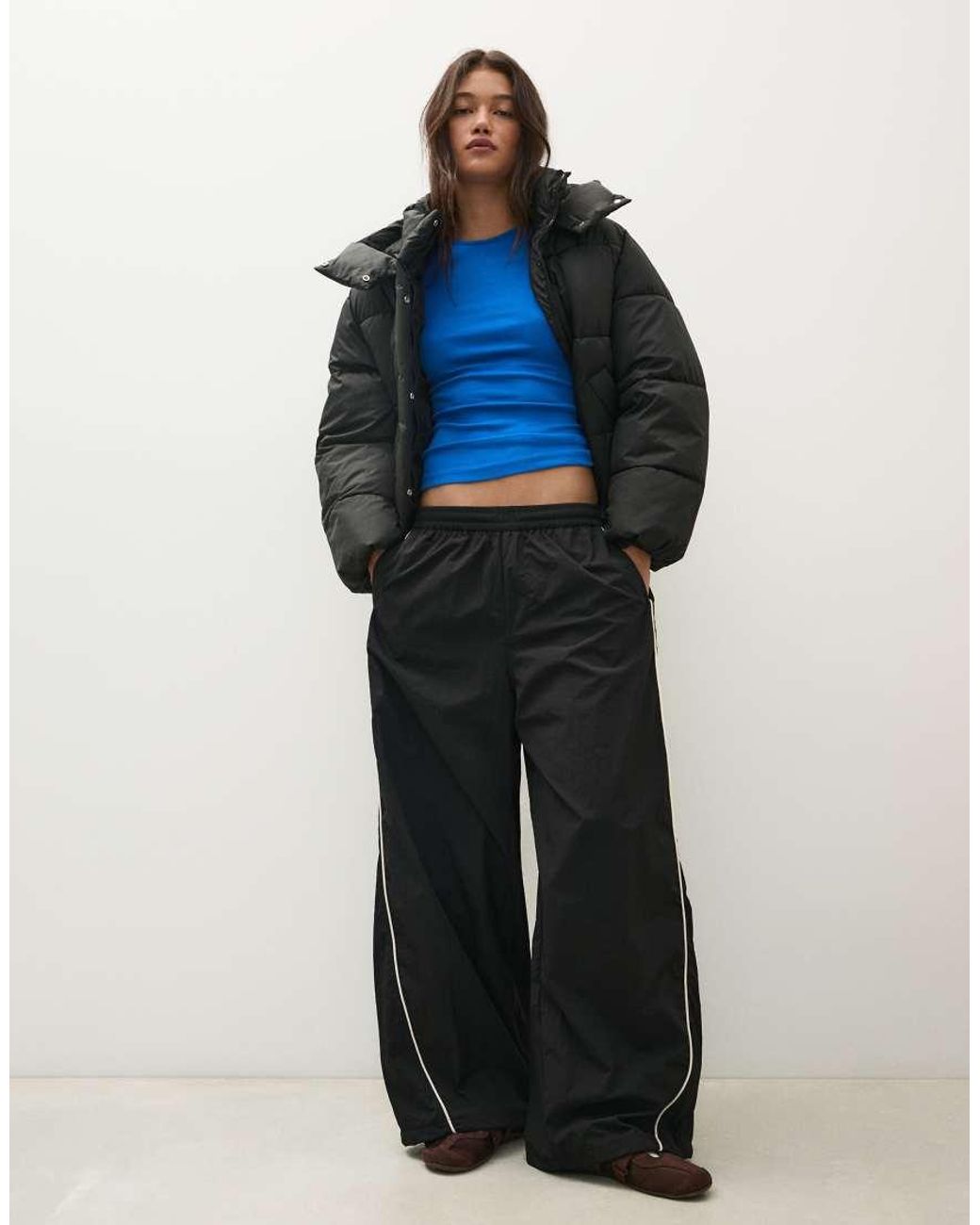 Bershka Black Oversize Hooded Puffer Jacket