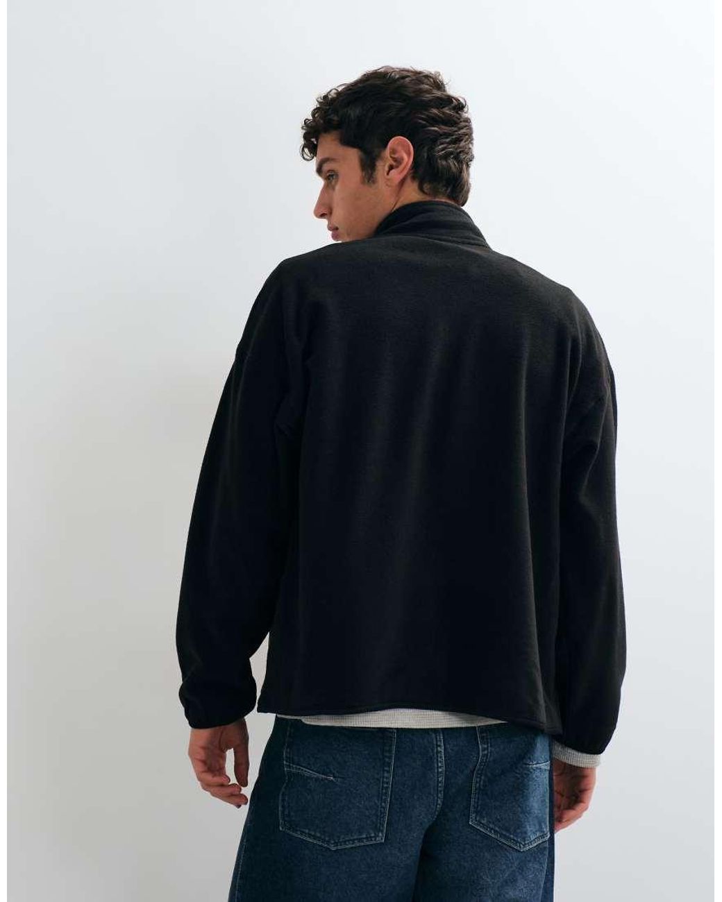 Only & Sons Blue Oversized Fleece With Leave Blank Print for men