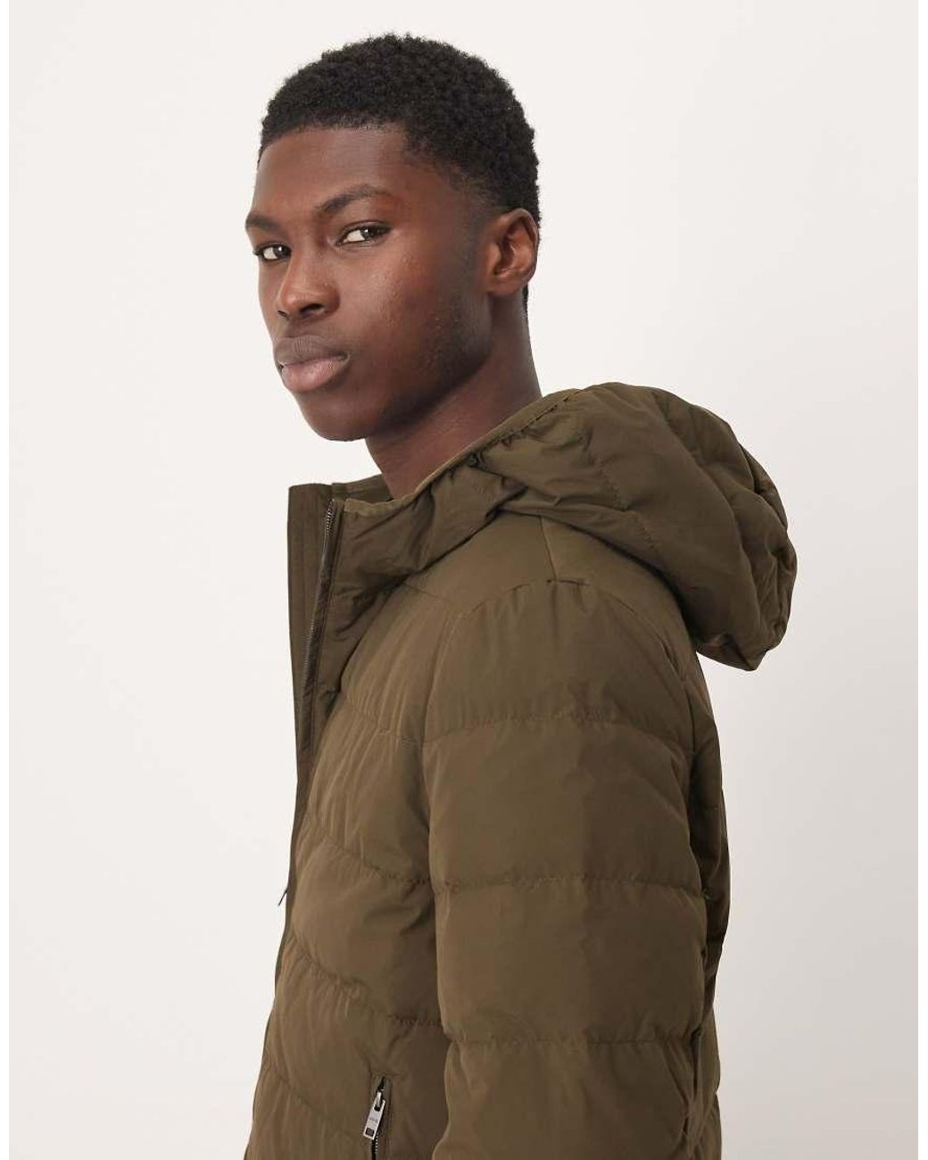 Mango Brown Padded Hooded Jacket for men