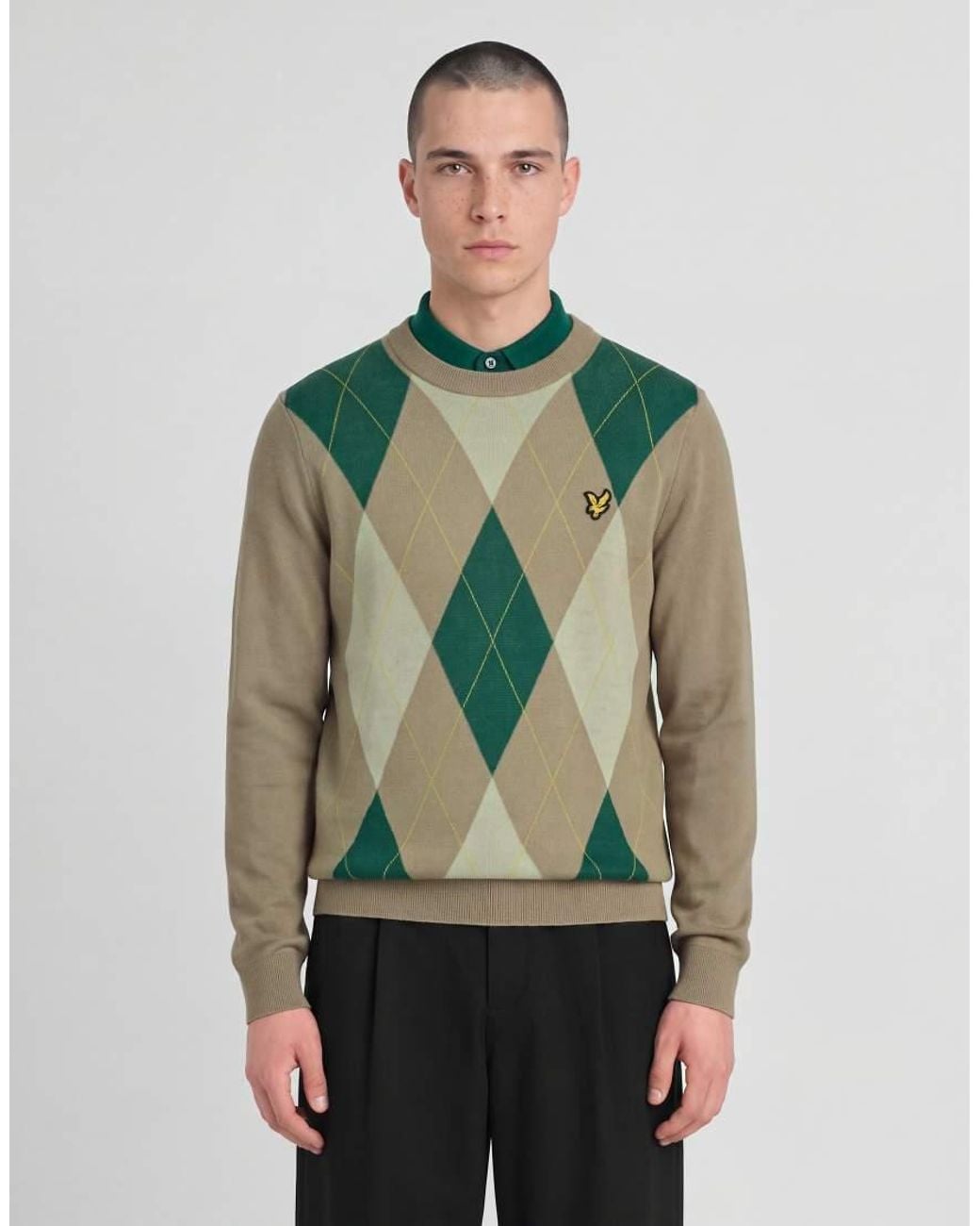 Lyle & Scott Green Mid Knits Argyle Knitted Crew Neck Jumper for men
