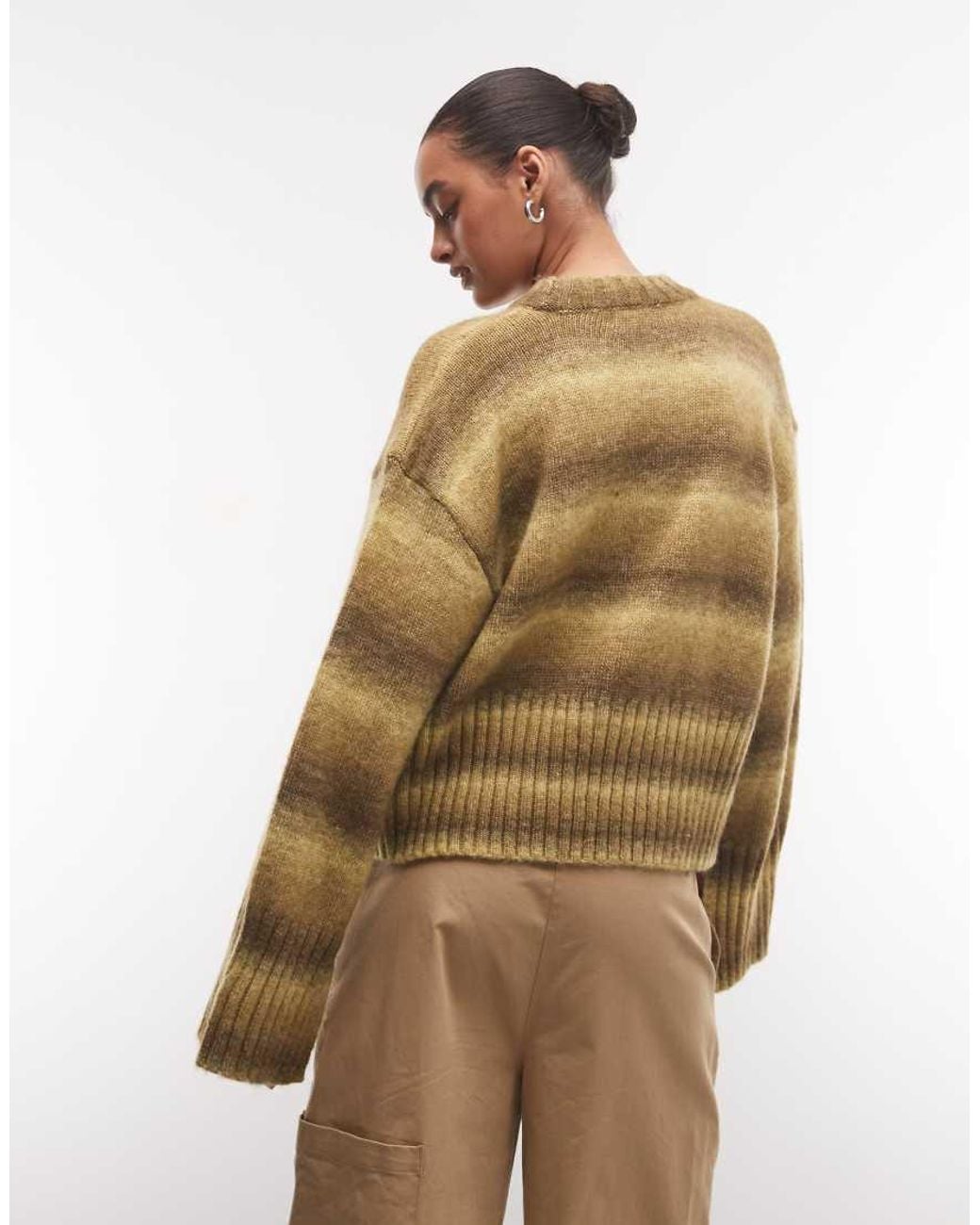 Monki Natural Boxy Sweater With Faded Stripe