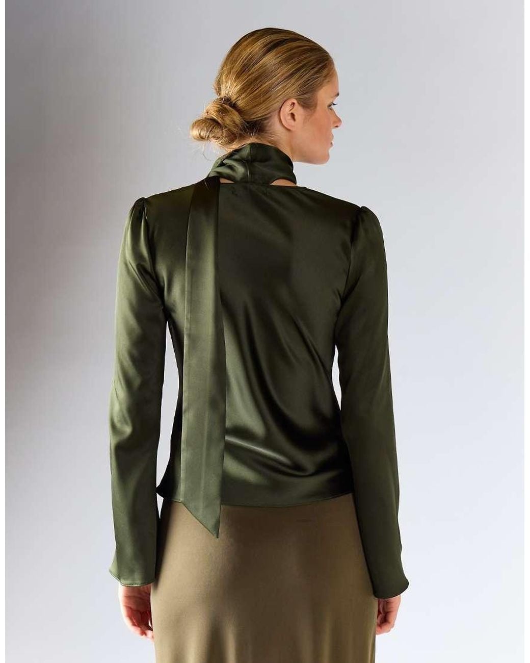 Glamorous Green Tie-Neck Long Sleeve Top
