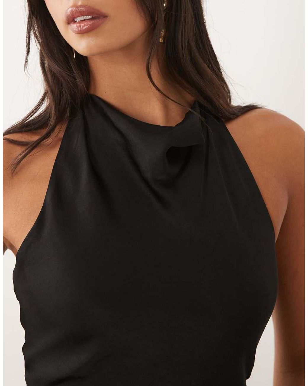 Forever New Natural Satin Halter Neck Open Back Bias Maxi Dress