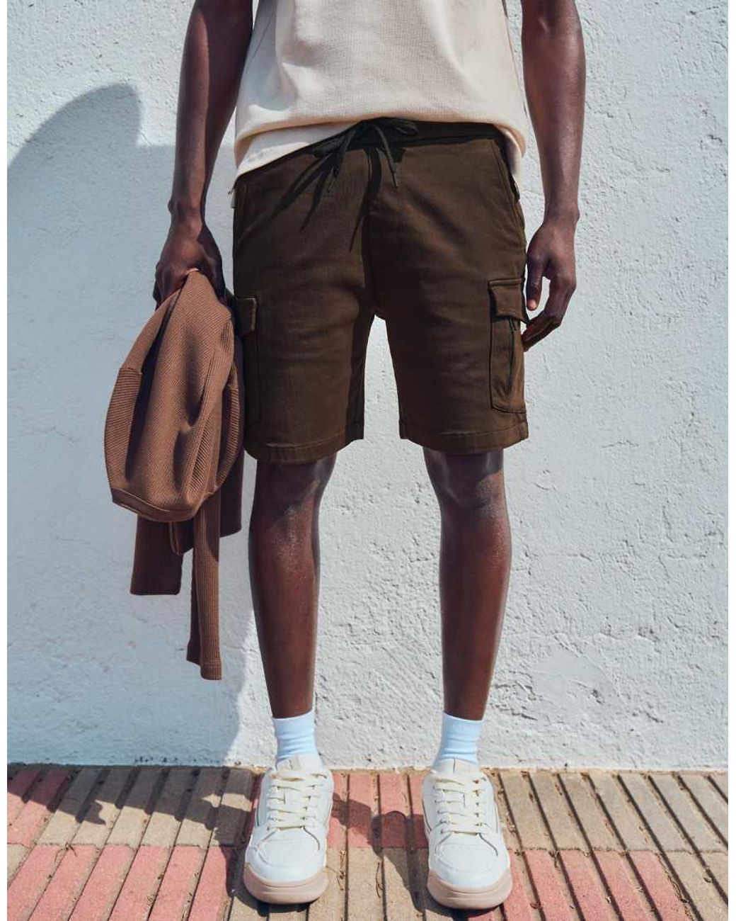 Bershka White Regular Cargo Bermuda Shorts for men
