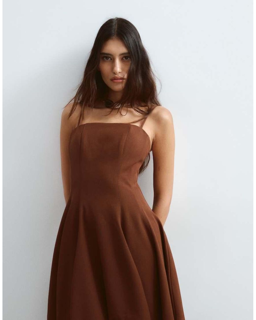 ARRANGE Brown Structured Cami Tulip Midaxi Dress